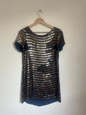 Navy Mini Shift Dress with Gold Sequins